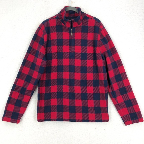 Brooks Brothers Other - Brooks Brothers 346 Mens M Red Check Fleece 1/4 Zip Pullover Sweater Long Sleeve